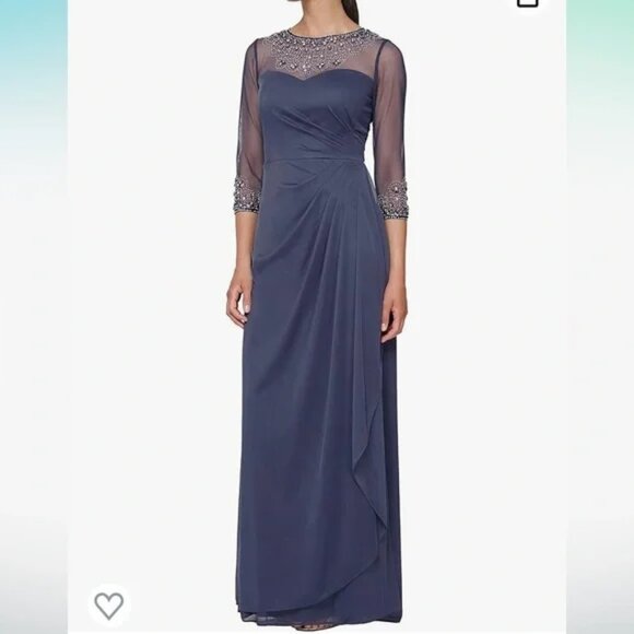 NWT by Alex Evenings - Formal Floor length beaded navy gown - Picture 1 of 16